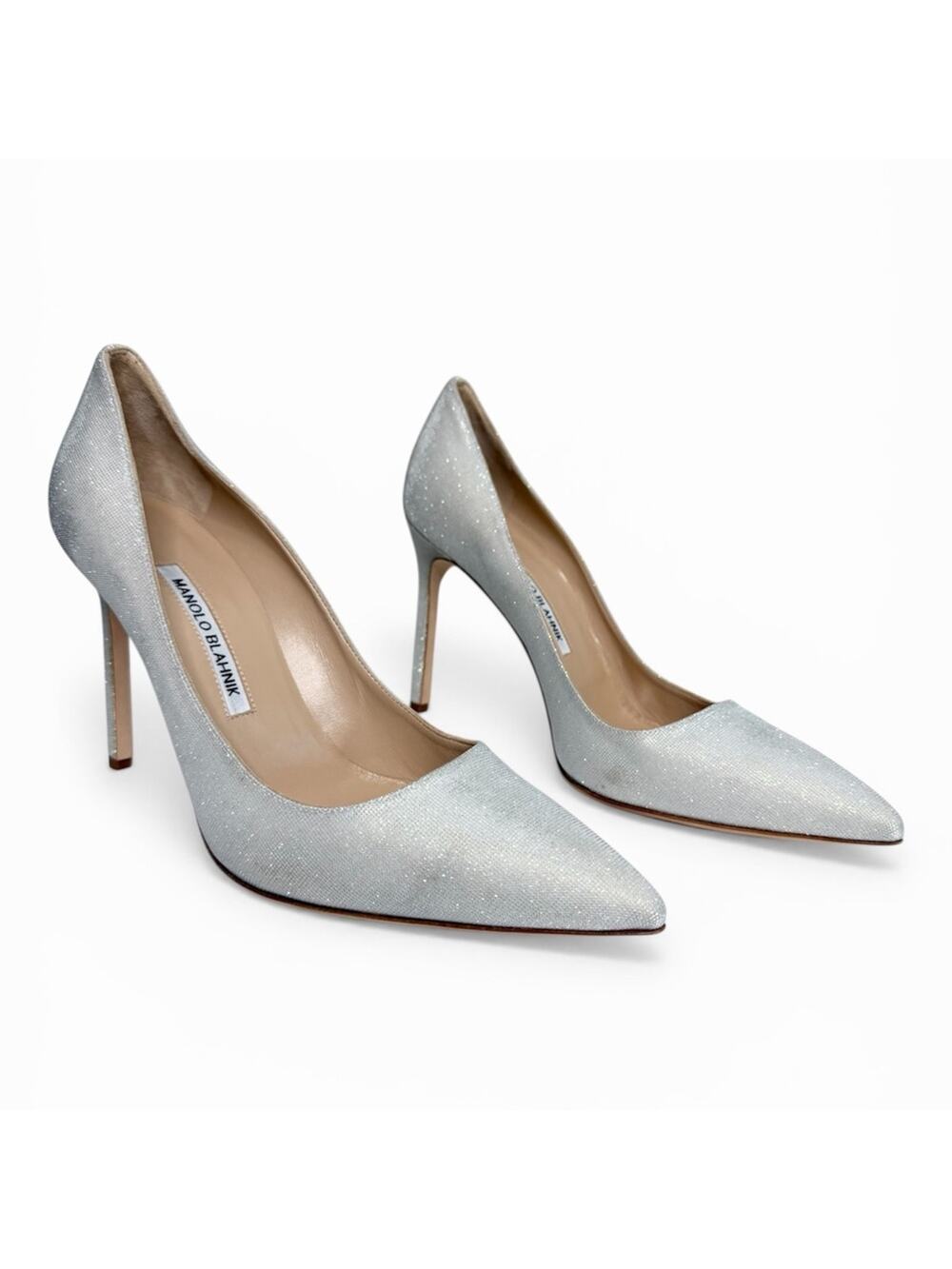 NEW Manolo Blahnik Glittering Silver Sparkle Heels Size 40